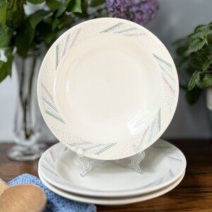 3 Creamy White Soup Plates Geometric Ornament Oxford Brazil